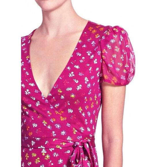 Diane Von Furstenberg Layton Silk Jersey and Chiffon Ruffle Wrap Dress Size 2 - Picture 3 of 10